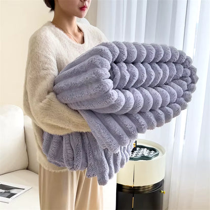 Simplicity Solid Color Thick Wide Strip Multifunctional Blanket Autumn Winter Flannel Bedroom Warm Blanket Leisure Time Blanket