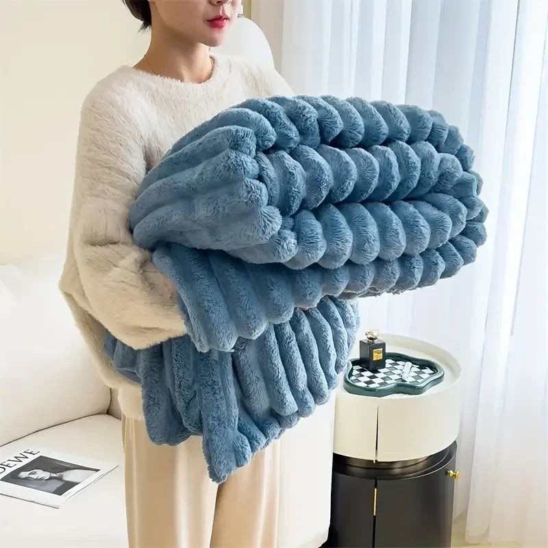 Simplicity Solid Color Thick Wide Strip Multifunctional Blanket Autumn Winter Flannel Bedroom Warm Blanket Leisure Time Blanket